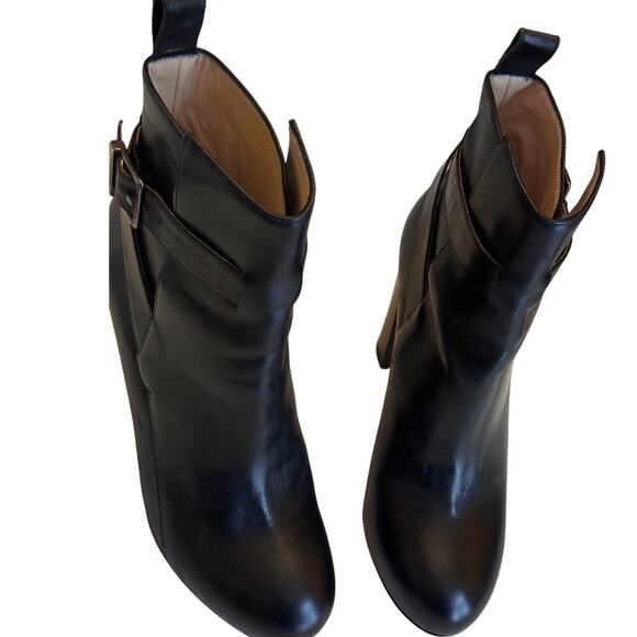 EMERSON FRY Black Leather Strappy Ankle Boots Sz 37 (US 7) - Block Heel Booties - Picture 1 of 9